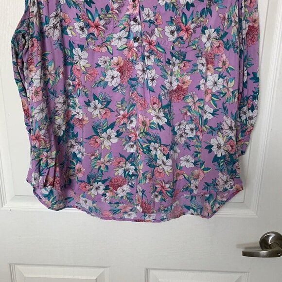 Torrid Harper Pullover Blouse Challis Floral Purple 3/4 Roll Tab Sleeve Size 1X - Picture 3 of 14